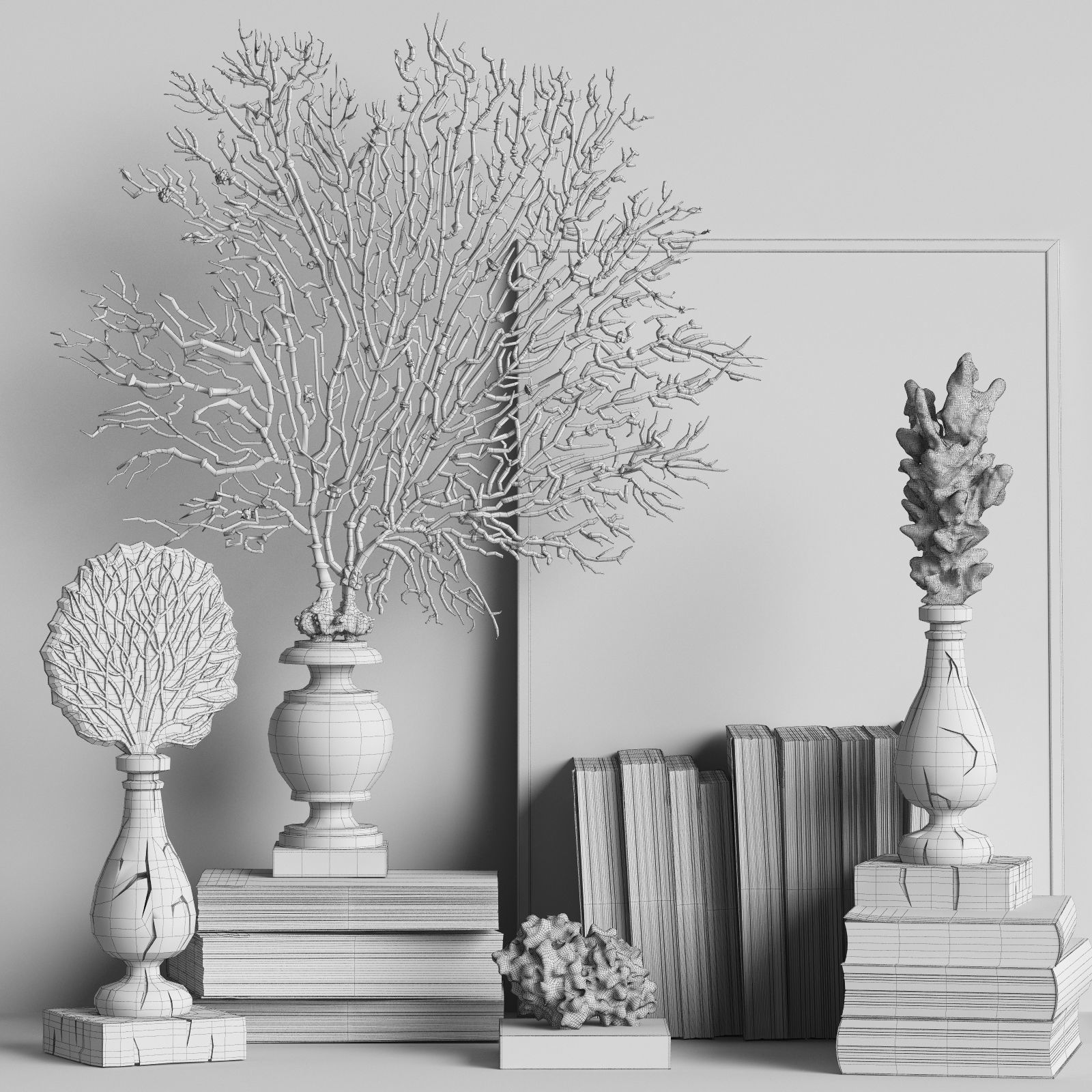 Coral Set 2 vases and plants 3D model_5