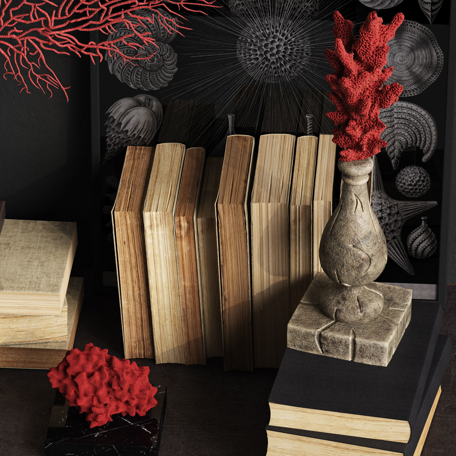 Coral Set 2 vases and plants 3D model_2