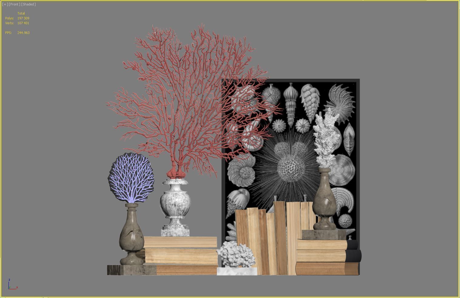 Coral Set 2 vases and plants 3D model_4