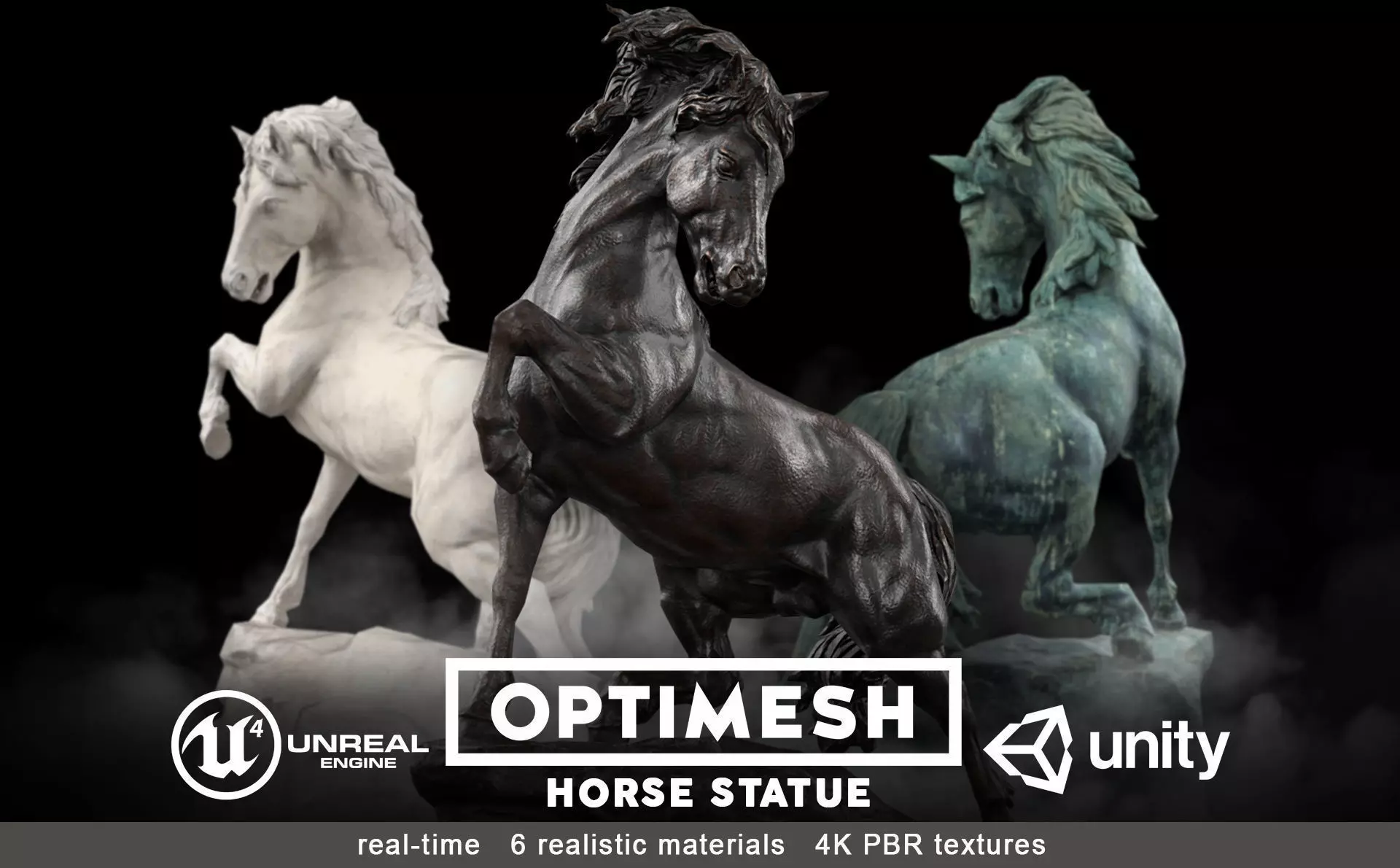 Horse Statue - 3D PBR model Low-poly 3D model_0
