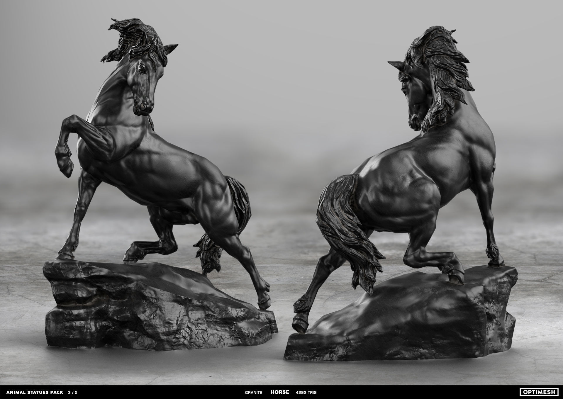 Horse Statue - 3D PBR model Low-poly 3D model_1