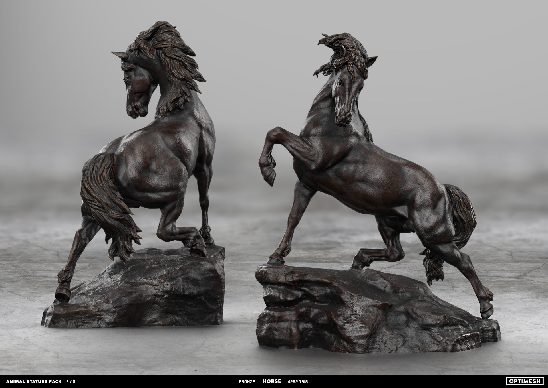 Horse Statue - 3D PBR model Low-poly 3D model_2