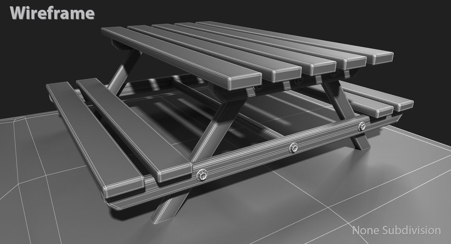 Picnic Table Low-poly 3D model_17