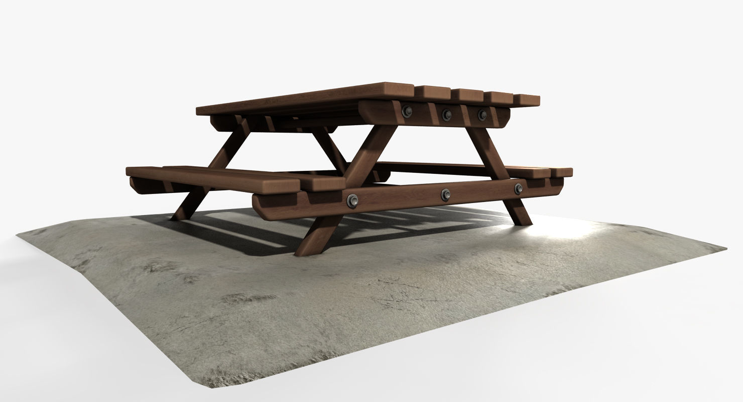Picnic Table Low-poly 3D model_7