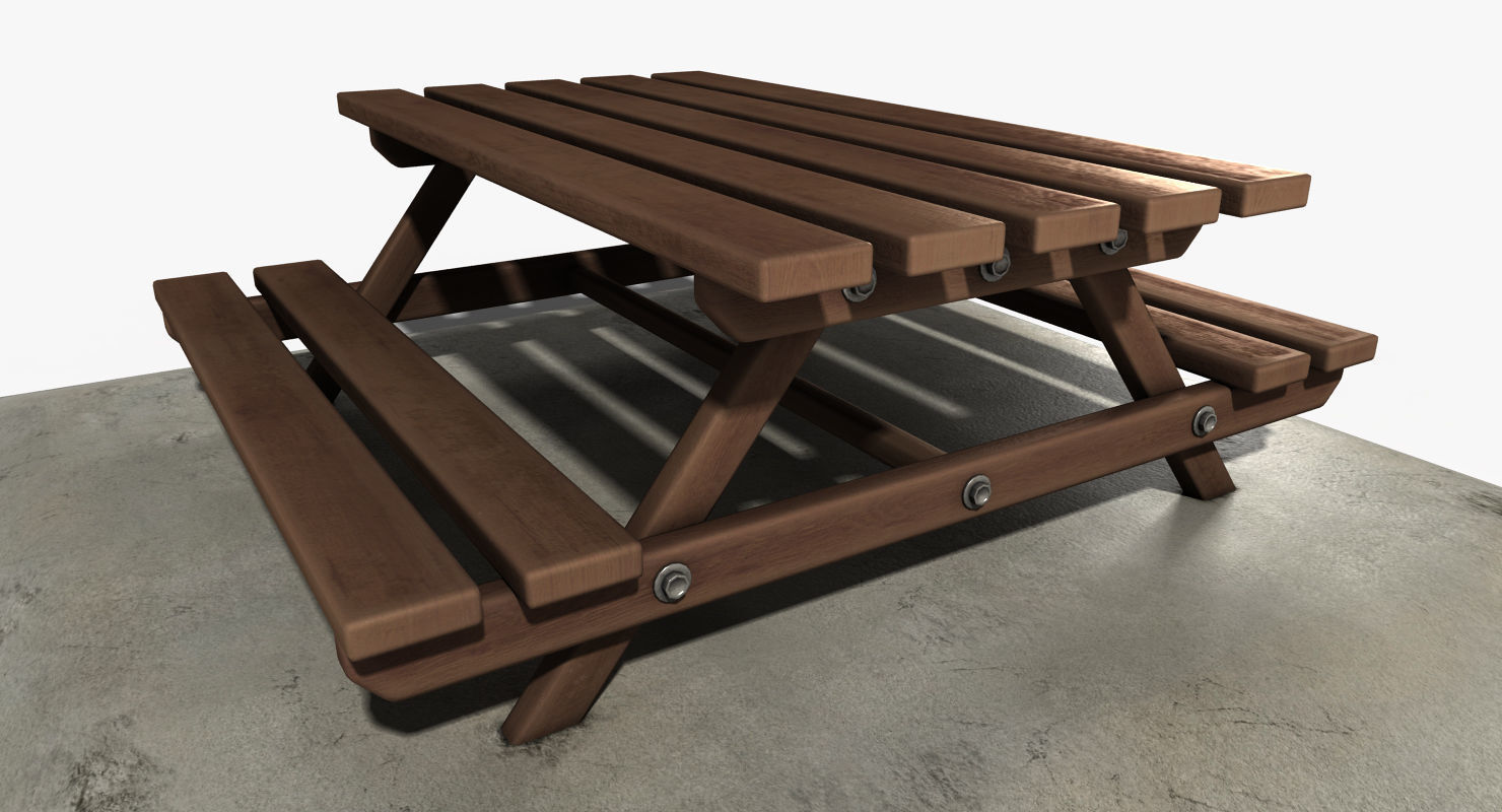 Picnic Table Low-poly 3D model_9