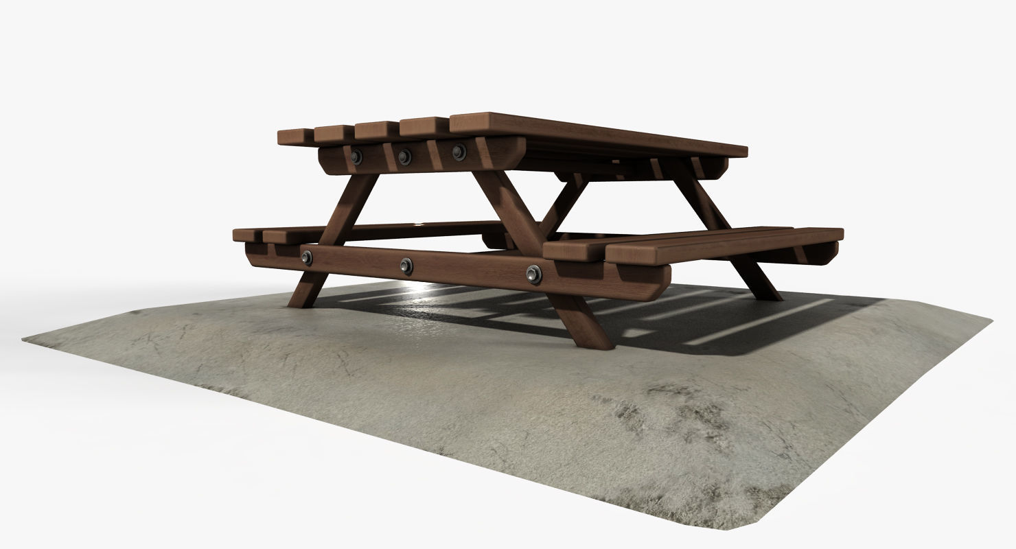 Picnic Table Low-poly 3D model_8