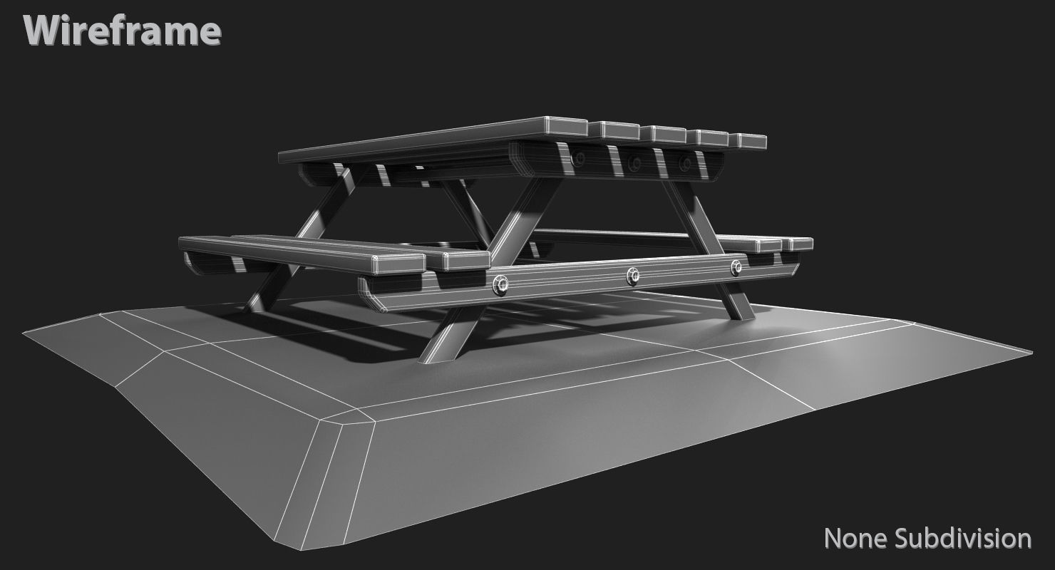 Picnic Table Low-poly 3D model_16