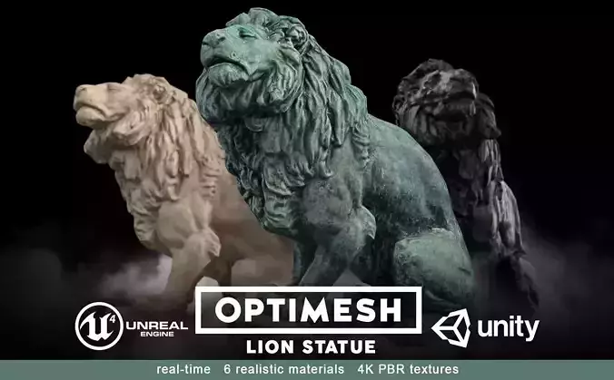 Lion Statue - 3D PBR model Low-poly 3D model