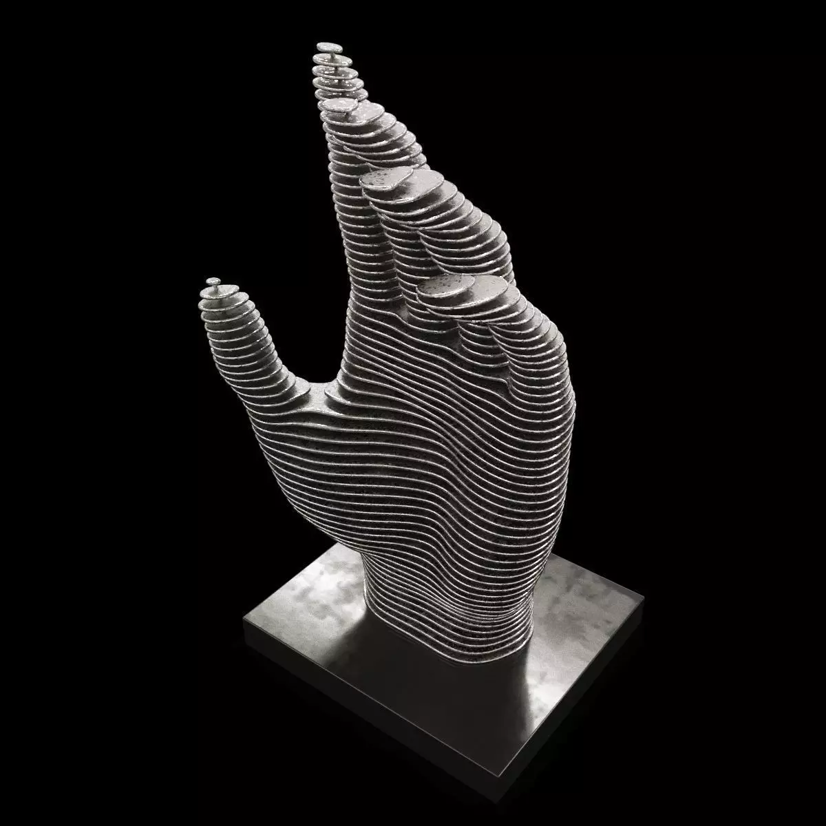 Figurine in the form of a hand made of metal plates 3D model_0