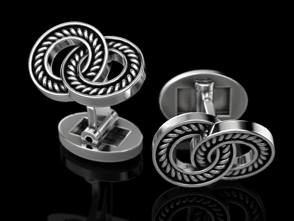 Cufflinks pair of silver 3D print model_4