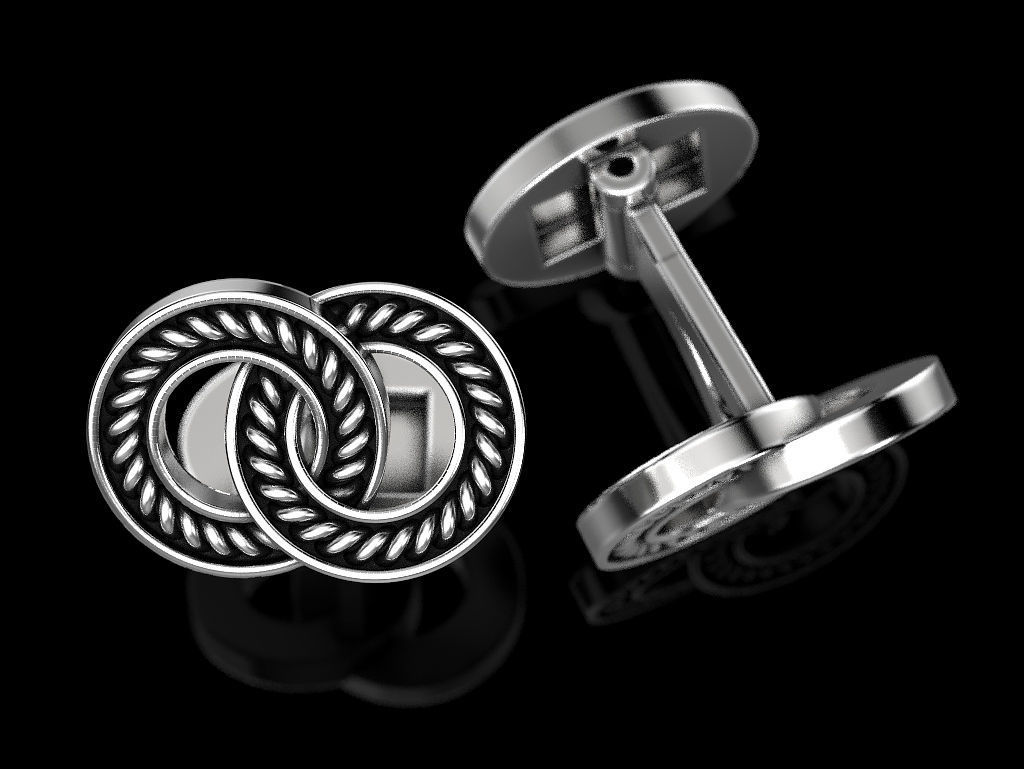 Cufflinks pair of silver 3D print model_5