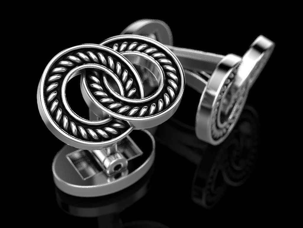 Cufflinks pair of silver 3D print model_3