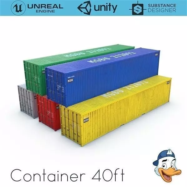 Container 40ft Low-poly 3D model_0