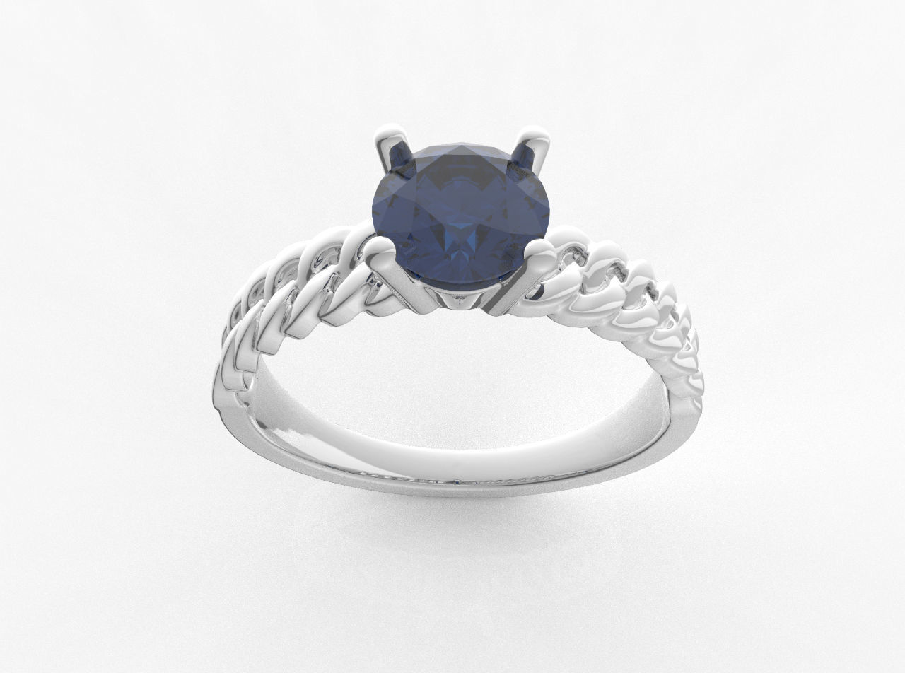 RING004 engagement ring with sapphire stone 3D print model_1