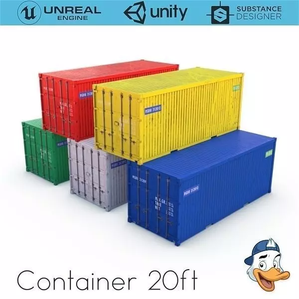 Container 20ft Low-poly 3D model_0