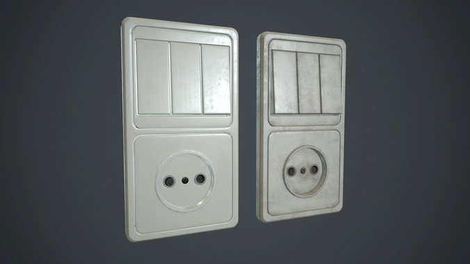 Light Switch With Power Socket PBR Game Ready Low-poly 3D model