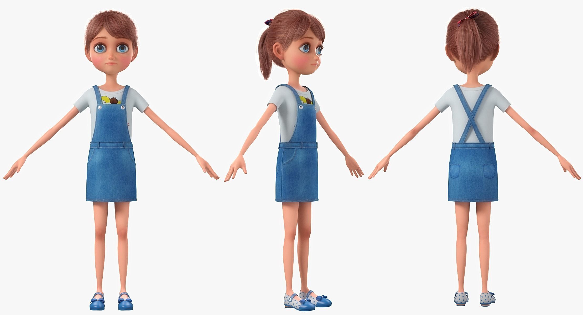 Cartoon Girl Rigged 3D model_6