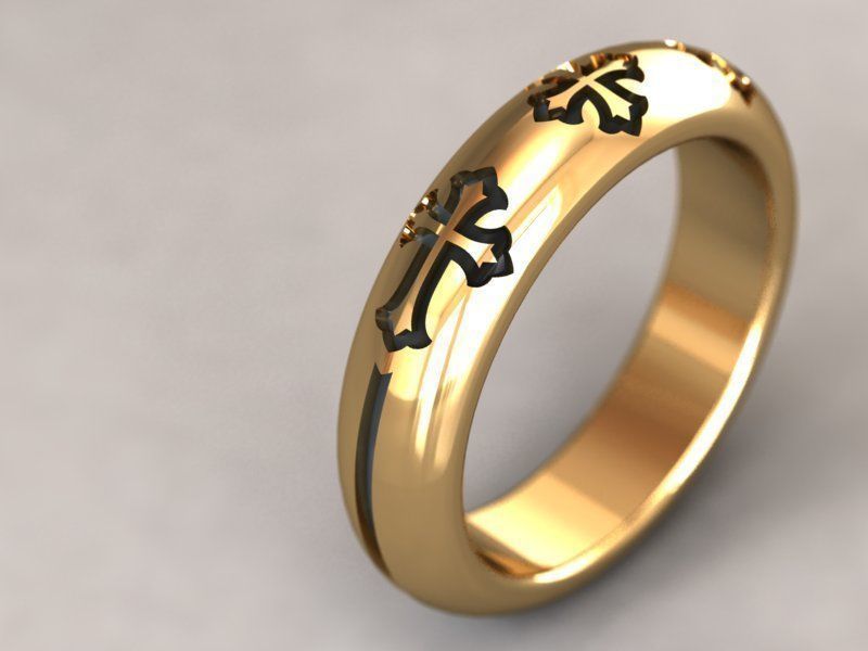 kengkod23 cross wedding ring 3D print model_1