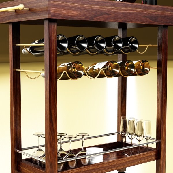 Wine Table Rack Bottles and Glasses 3D model_5