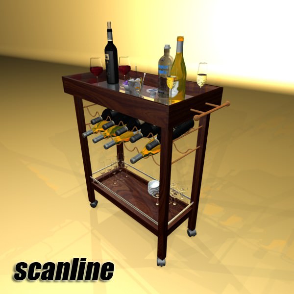 Wine Table Rack Bottles and Glasses 3D model_12