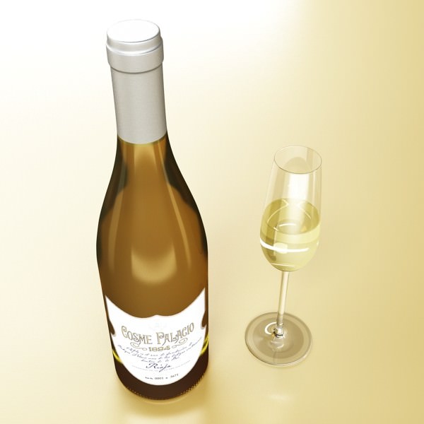 Wine Table Rack Bottles and Glasses 3D model_50