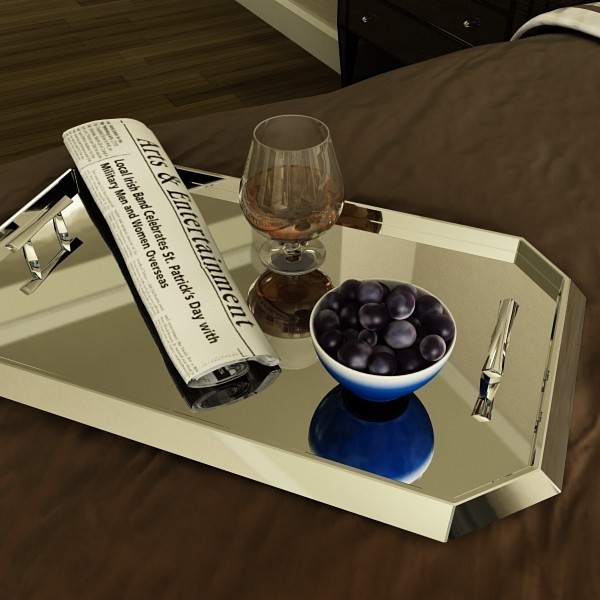 Wine Table Rack Bottles and Glasses 3D model_45