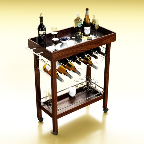Wine Table Rack Bottles and Glasses 3D model_1