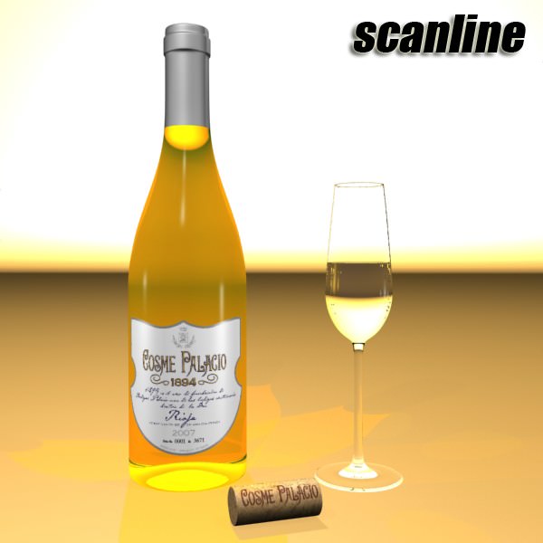 Wine Table Rack Bottles and Glasses 3D model_60