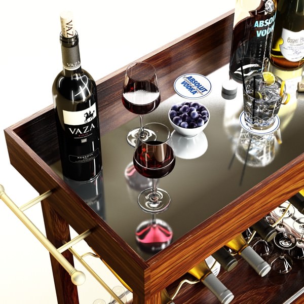Wine Table Rack Bottles and Glasses 3D model_3