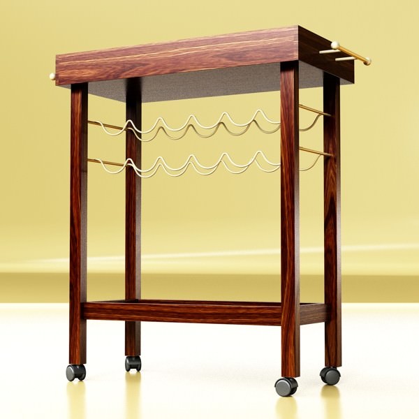 Wine Table Rack Bottles and Glasses 3D model_8