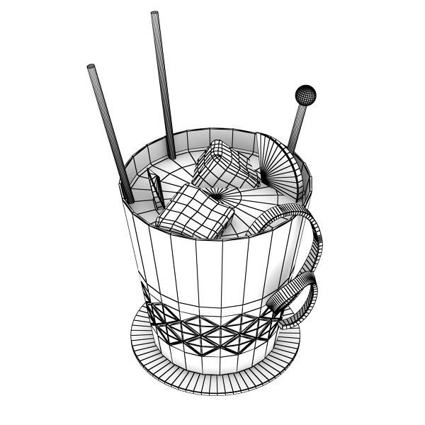 Wine Table Rack Bottles and Glasses 3D model_26