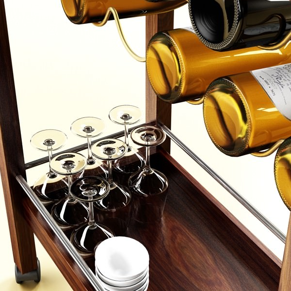 Wine Table Rack Bottles and Glasses 3D model_6