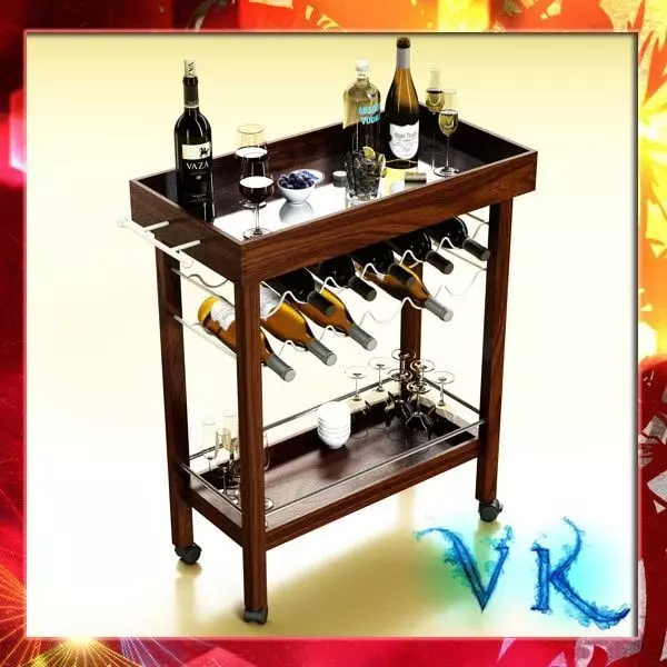 Wine Table Rack Bottles and Glasses 3D model_0