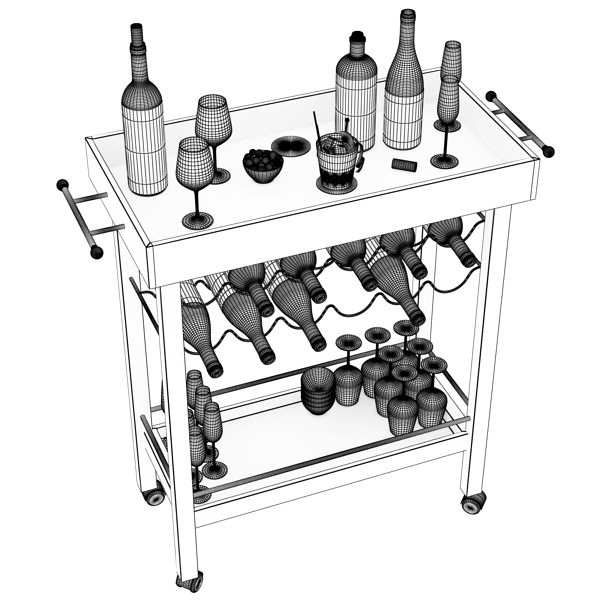 Wine Table Rack Bottles and Glasses 3D model_13