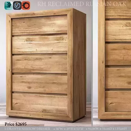 RH RECLAIMED RUSSIAN OAK 5-DRAWER NARROW DRESSER