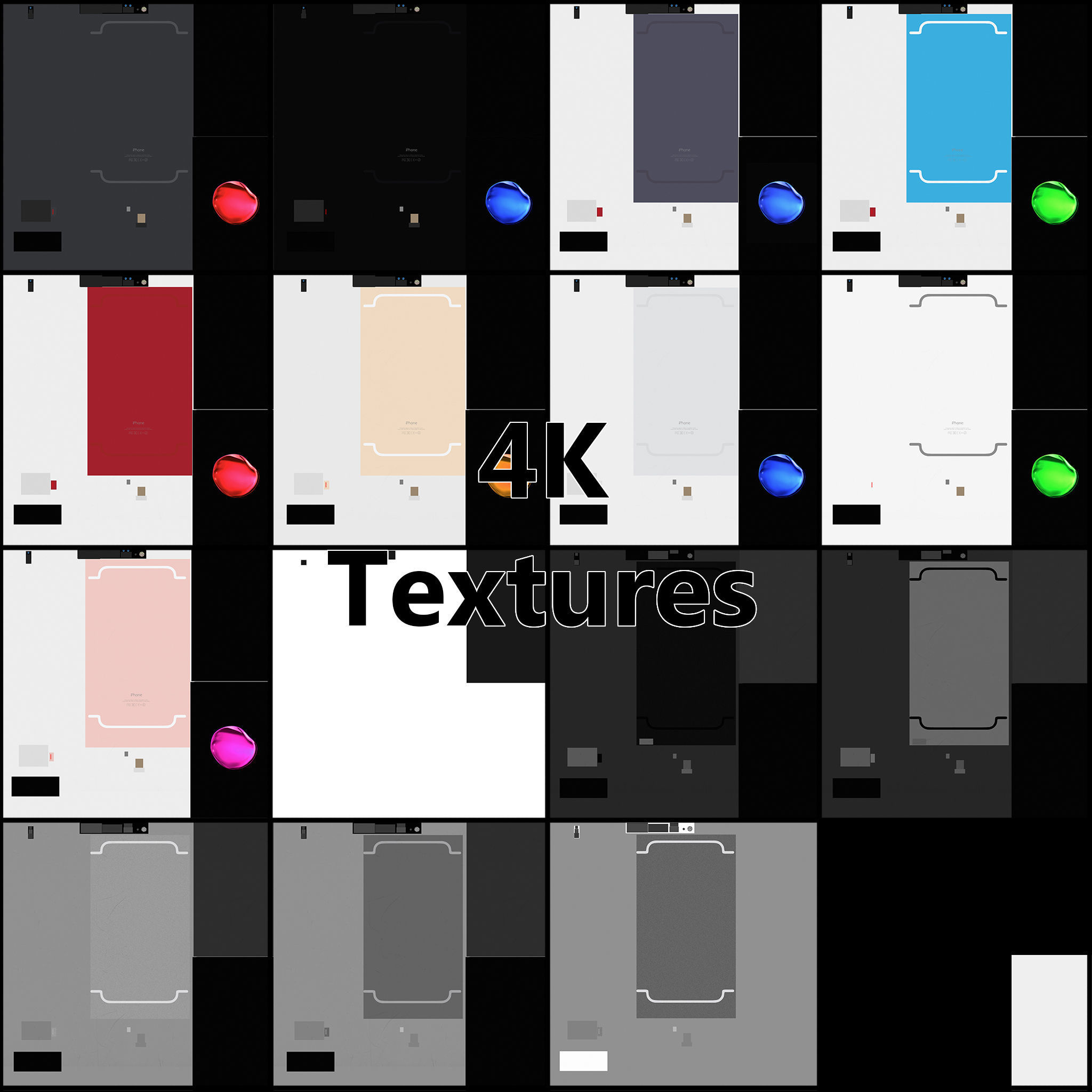 iPhone 7 and iPhone 7 Plus 4K Textures 9 Colors 3D model_12