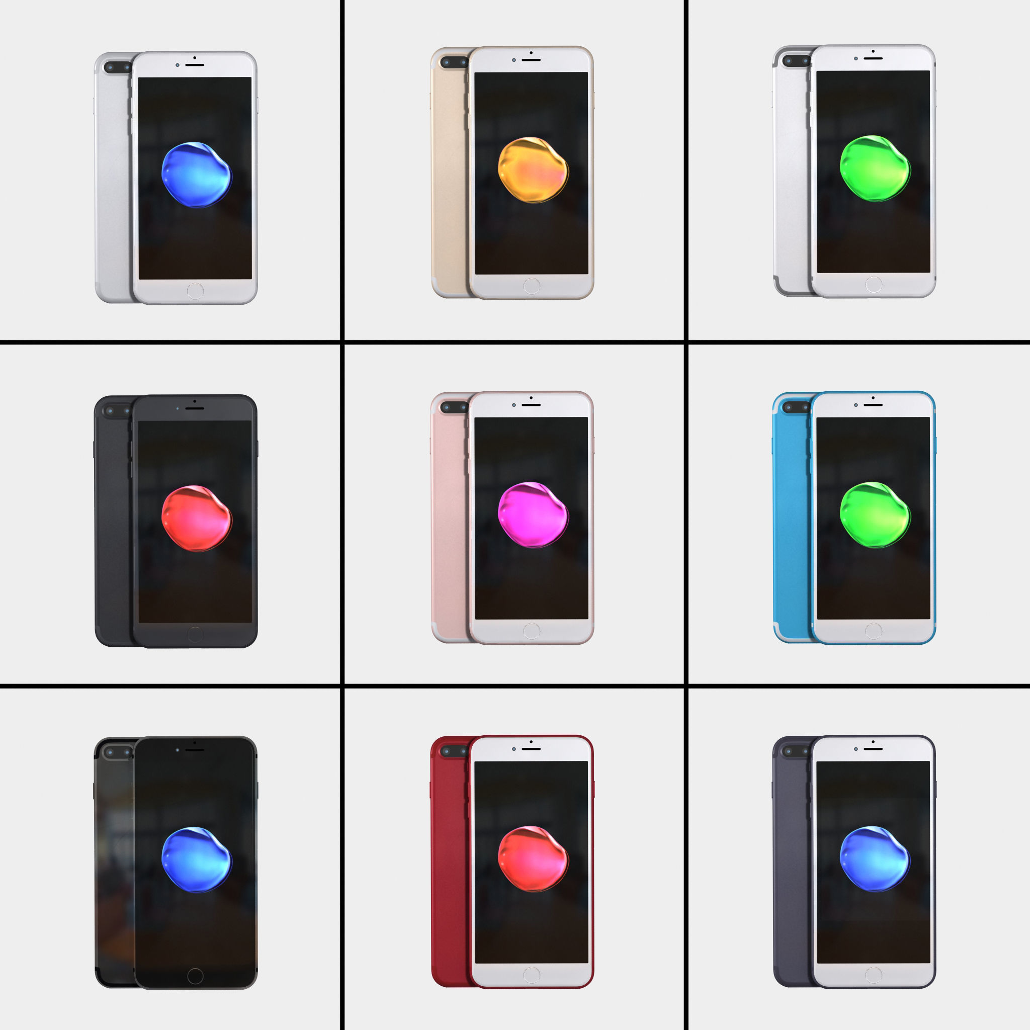 iPhone 7 and iPhone 7 Plus 4K Textures 9 Colors 3D model_1