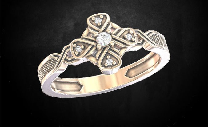 Ring with stones and patterns many size 3D print model