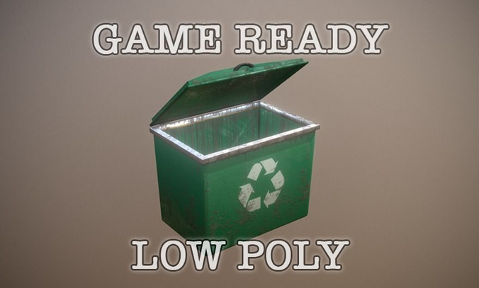 Green Trash Container low poly game ready