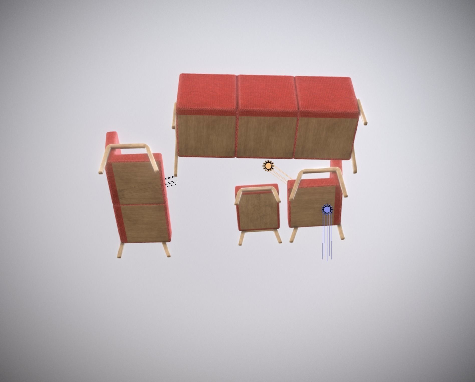 Living Room Seating 5 color low poly game ready Low-poly 3D model_4
