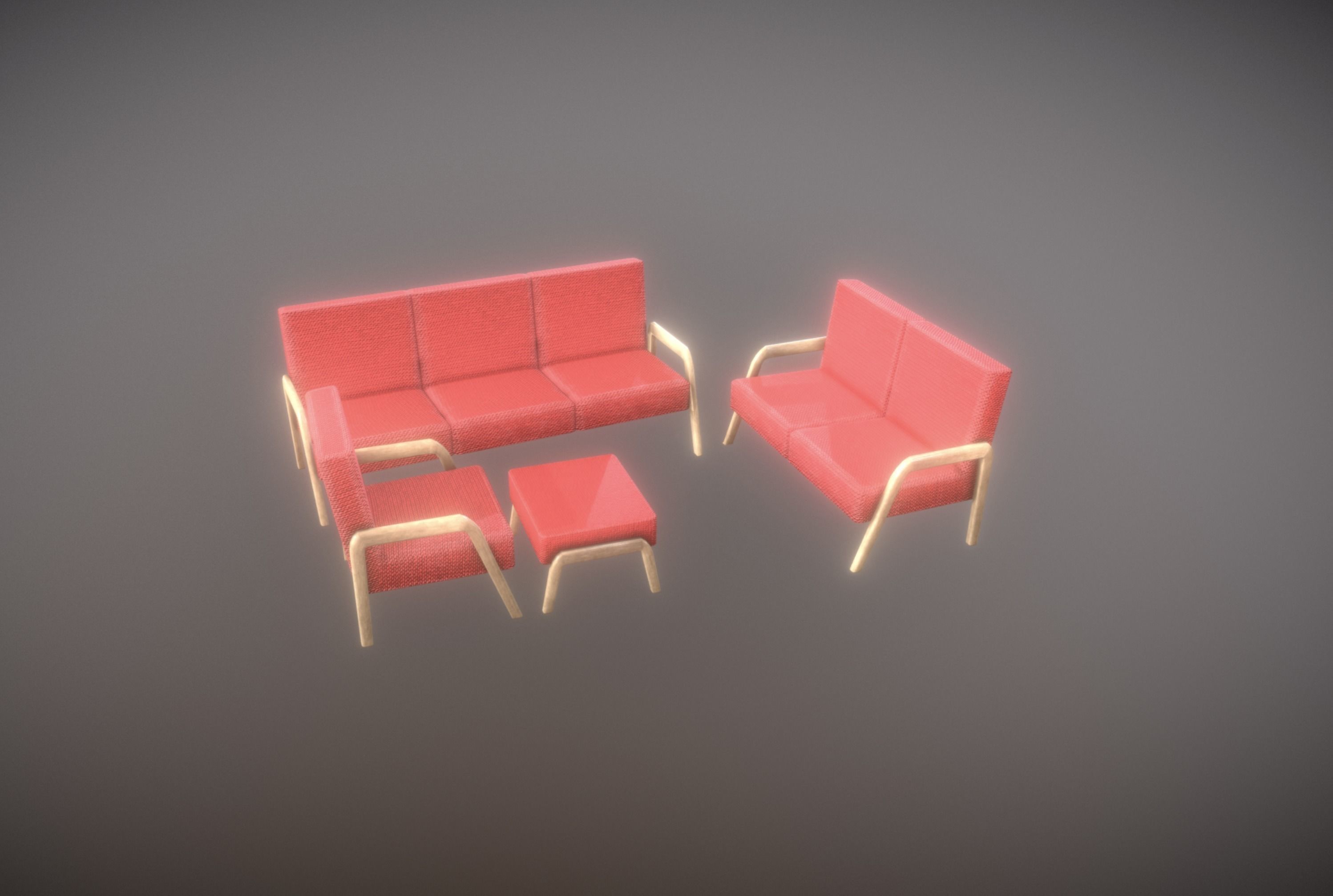 Living Room Seating 5 color low poly game ready Low-poly 3D model_2