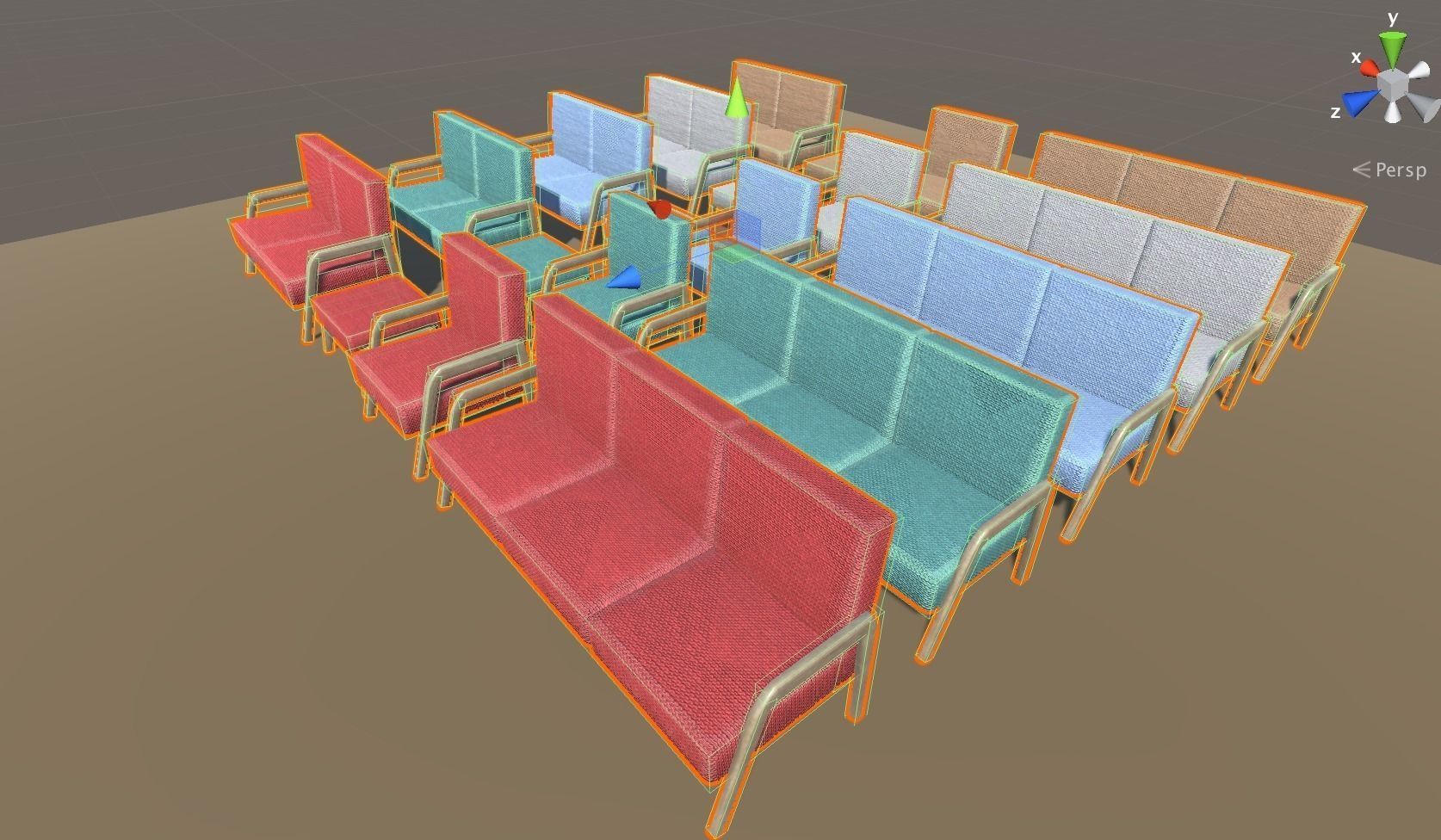 Living Room Seating 5 color low poly game ready Low-poly 3D model_1