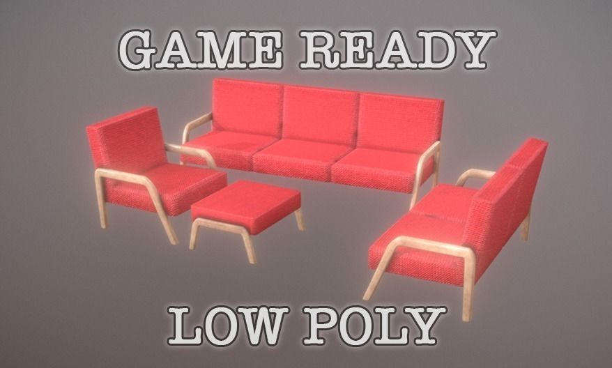 Living Room Seating 5 color low poly game ready Low-poly 3D model_0