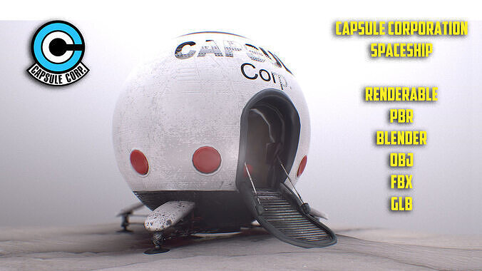 Capsule Corporation Spaceship renderable Low-poly 3D model