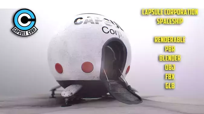 Capsule Corporation Spaceship renderable Low-poly 3D model