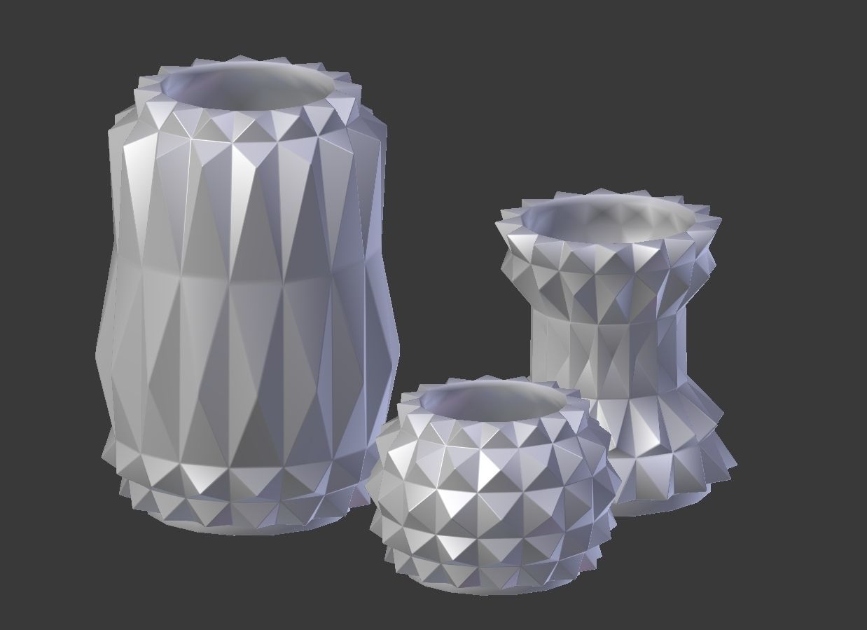 Modern Decor Vase Set - White 3D model_5