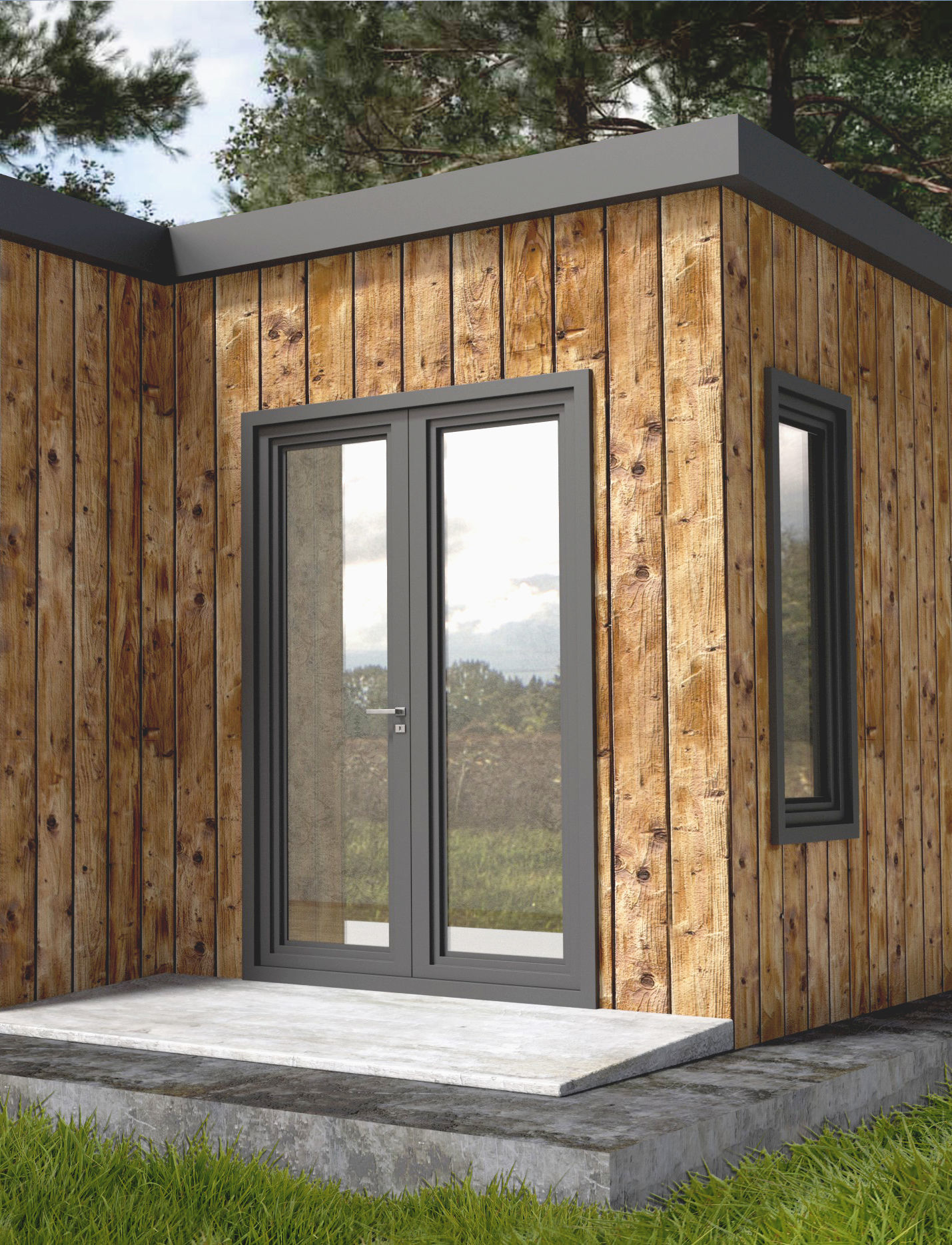 Modern Metal Glass Double Door 3D model_4