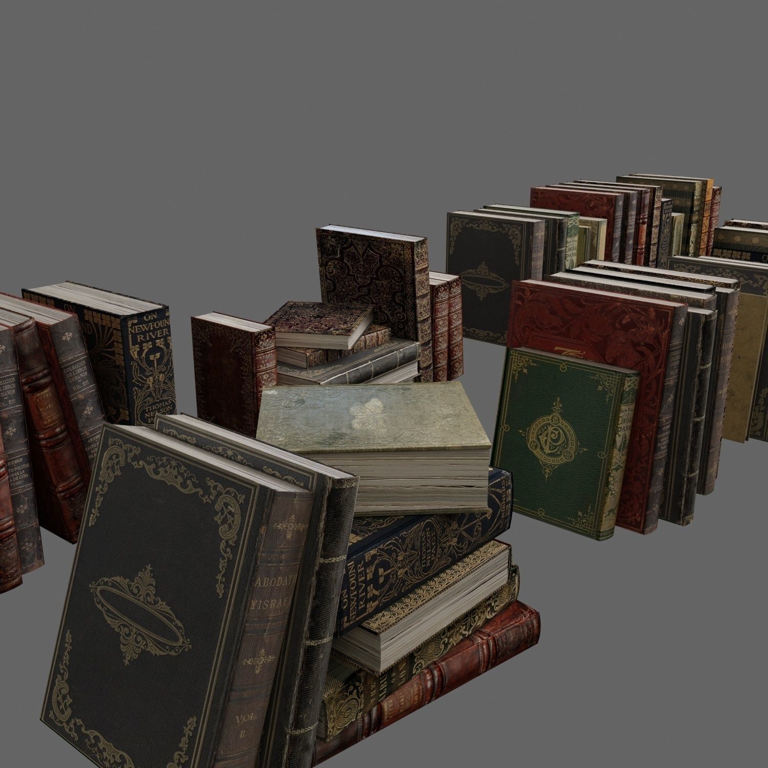 old books pack 001 collection  Low-poly 3D model_3