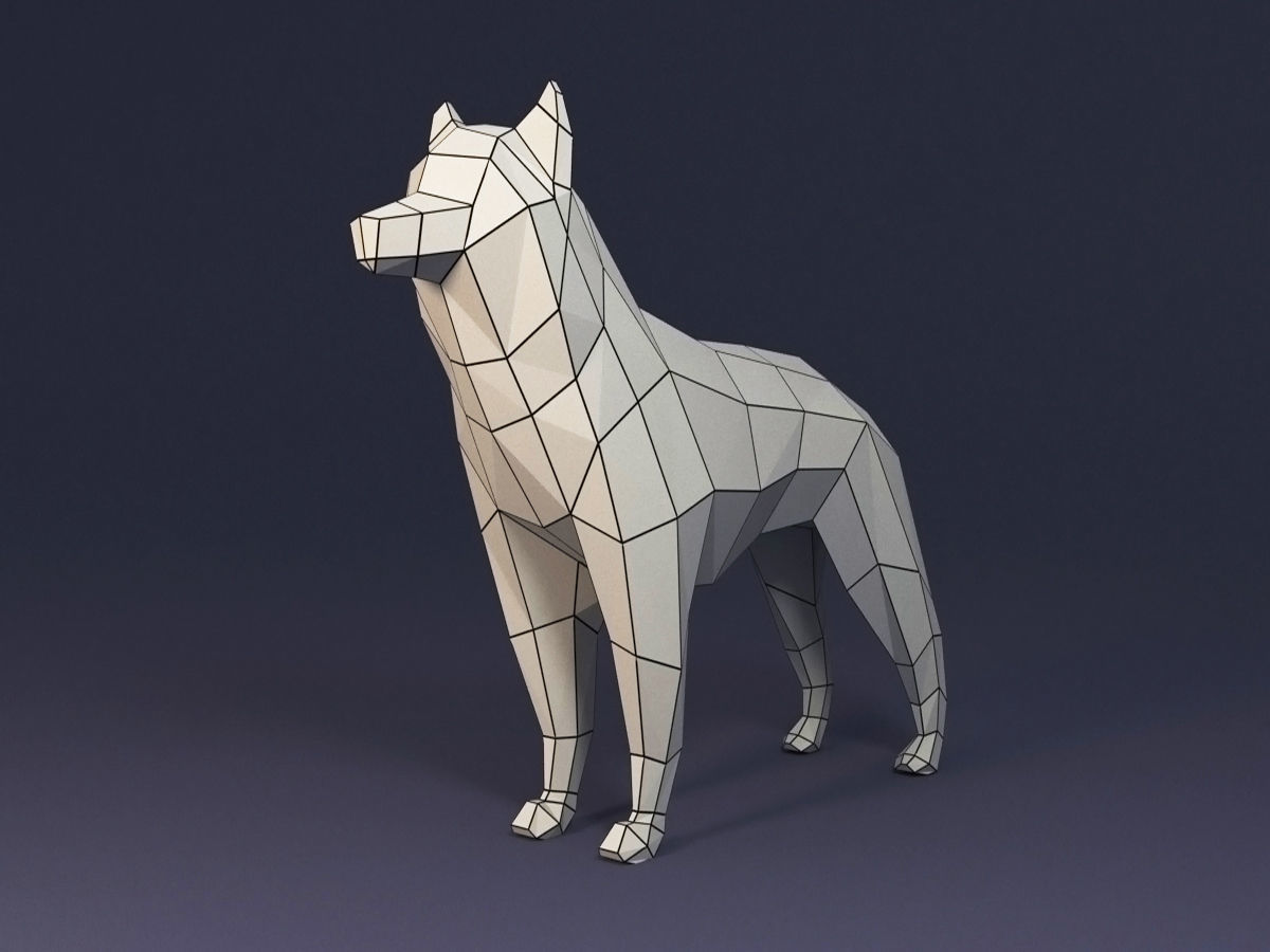 Low Poly Dog Husky Low-poly 3D model_2