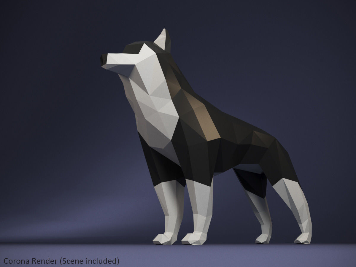 Low Poly Dog Husky Low-poly 3D model_1